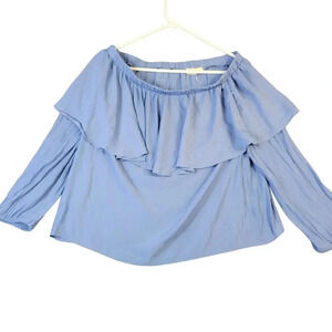 Elan Off The Shoulder Top Women's Small Ruffled Layered Cropped Coastal Nautical
